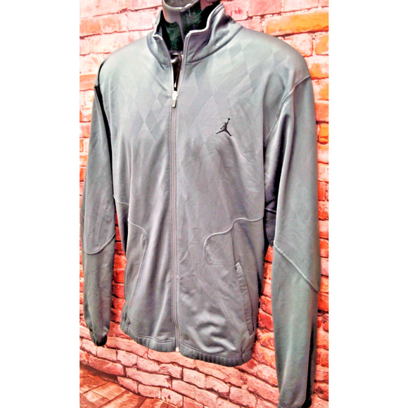 Air Jordan Track Jacket Men's Size XL Grey Diamond Pattern Jumpman Logo Full Zip - Picture 3 of 7